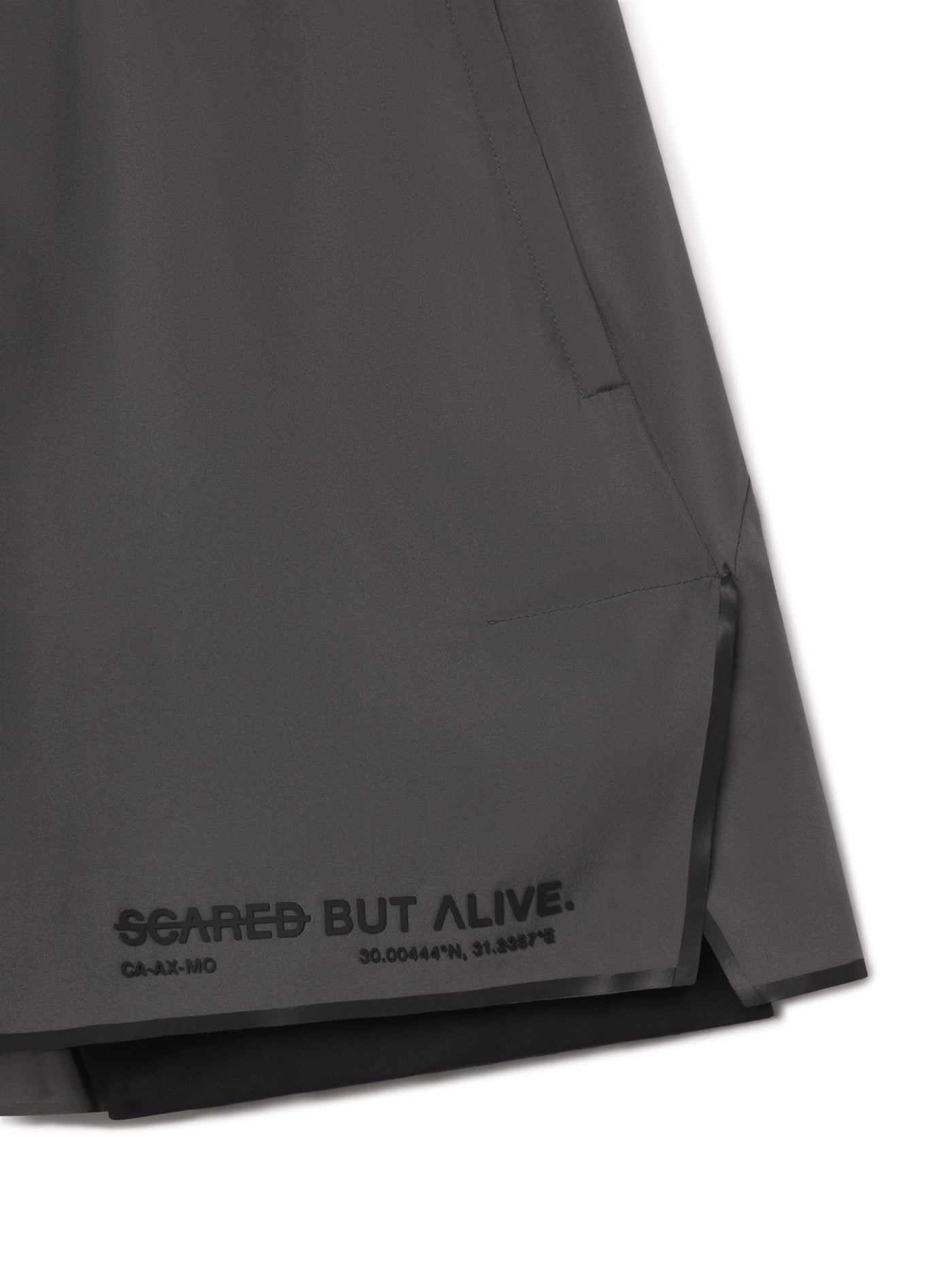 Berlin 7 inch Short Carbon Gray fabric and construction flat-lay detail