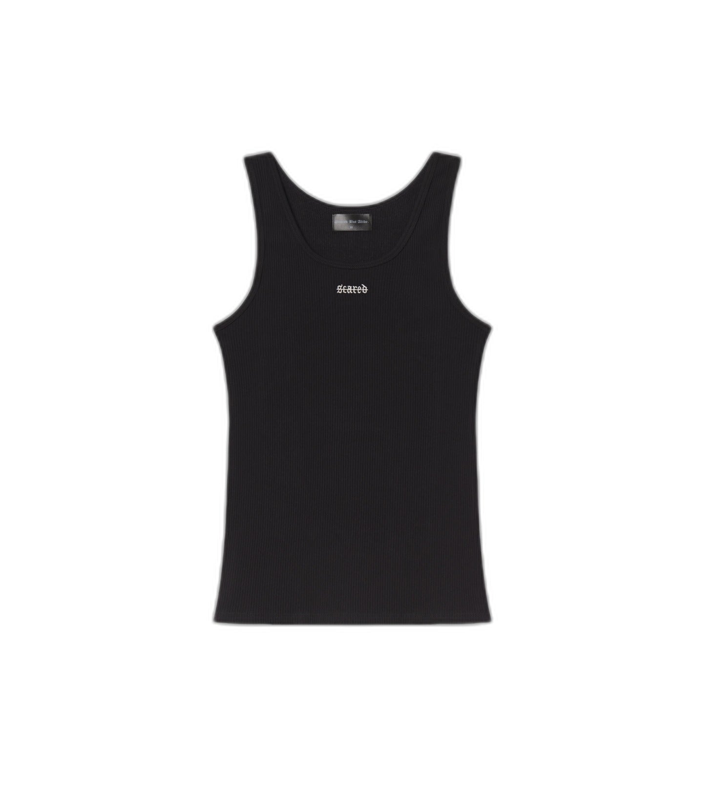Ibiza Rib Tank Black Out front flat lay