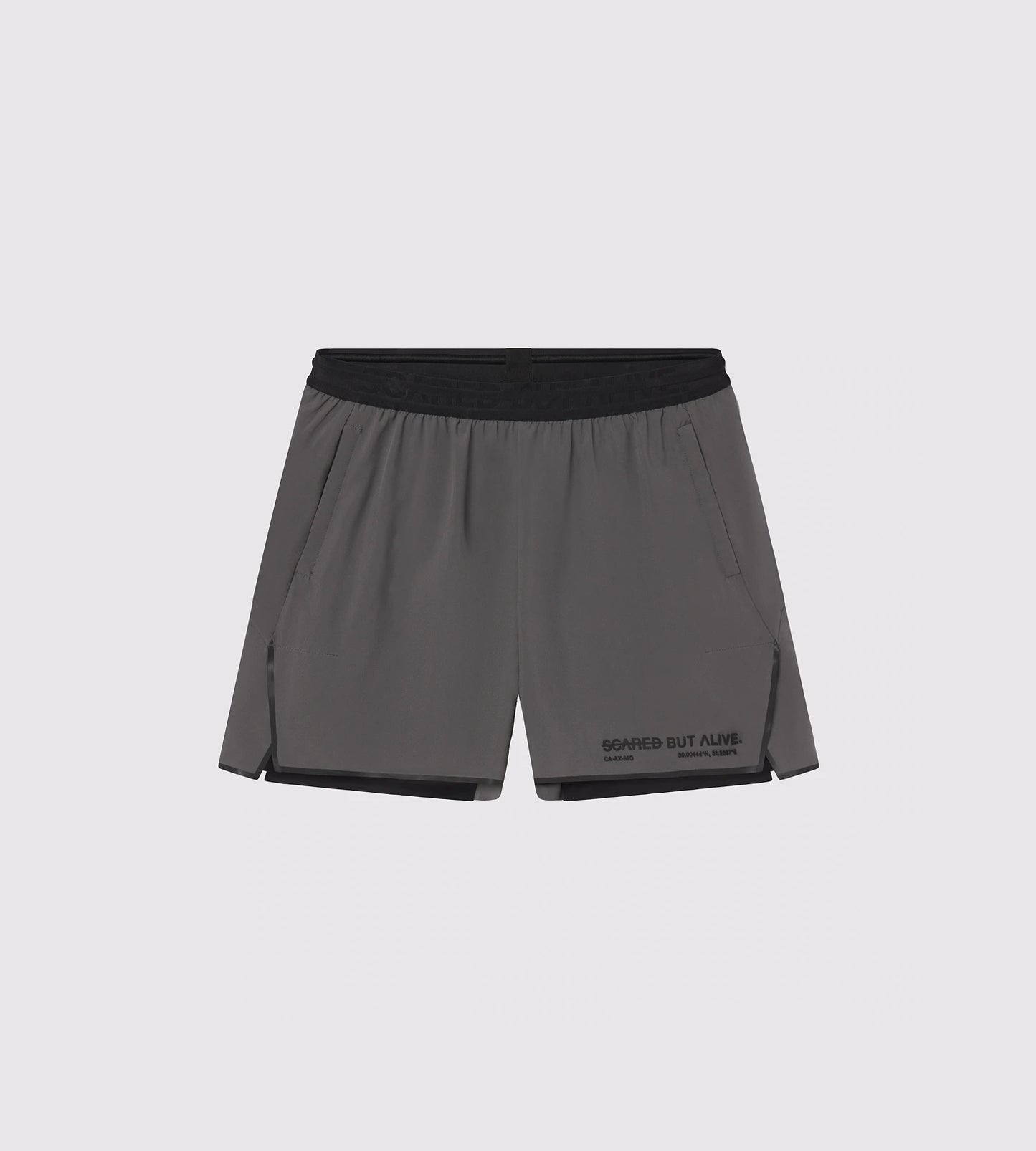 [Color: Carbon Gray] a flat lay image of the Berlin Shorts, front side view