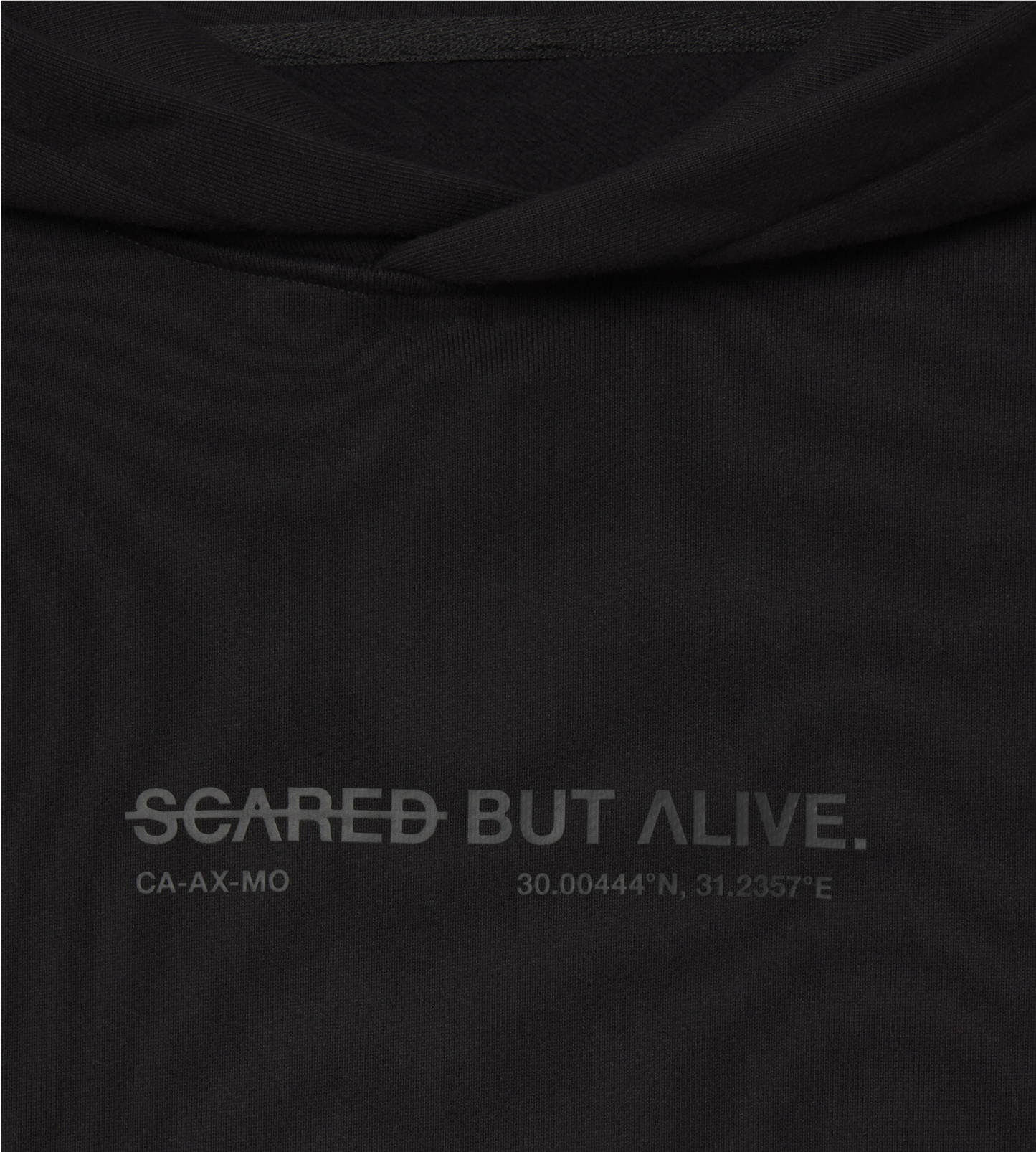 [Color: Black Out] Zoomed in image of the detail on the Los Angeles hoodie