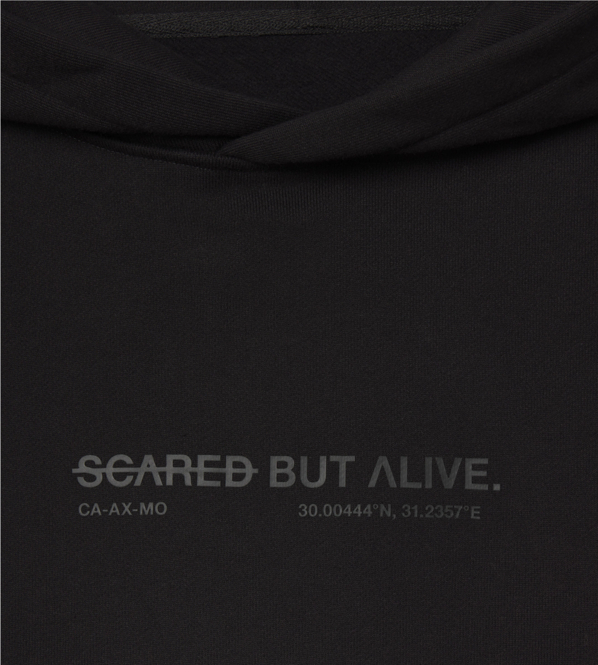 [Color: Black Out] Zoomed in image of the detail on the Los Angeles hoodie