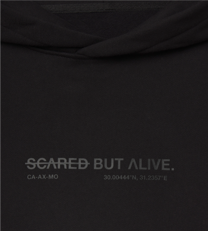 [Color: Black Out] Zoomed in image of the detail on the Los Angeles hoodie