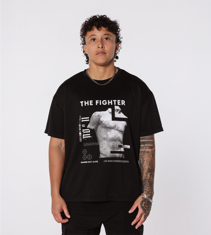 [Color: Black Out] Model wearing the Rome Fighter Tee