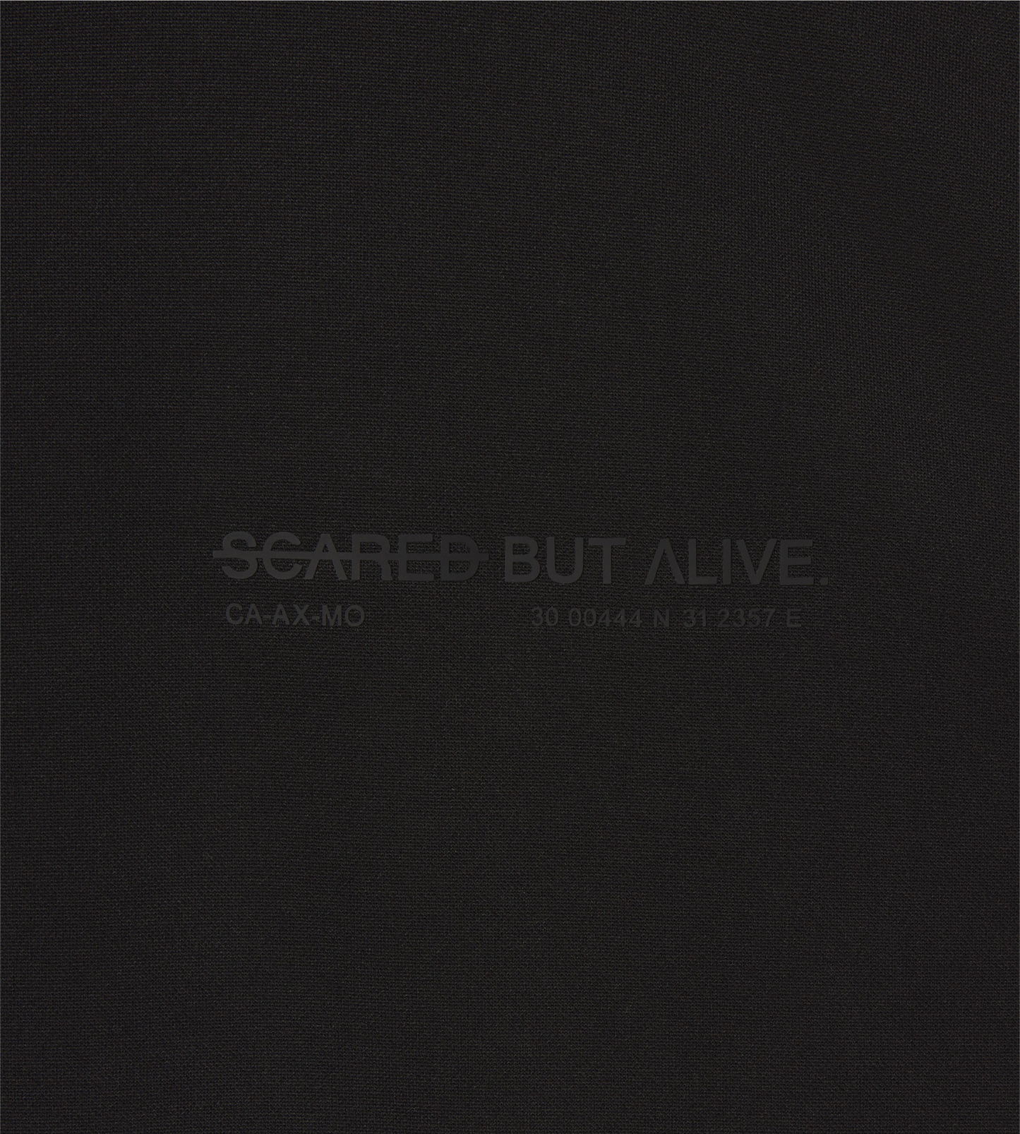 [Color: Black Out] a flat lay image of the Stockholm Tank, zoomed into the Scared But Alive loo print and details
