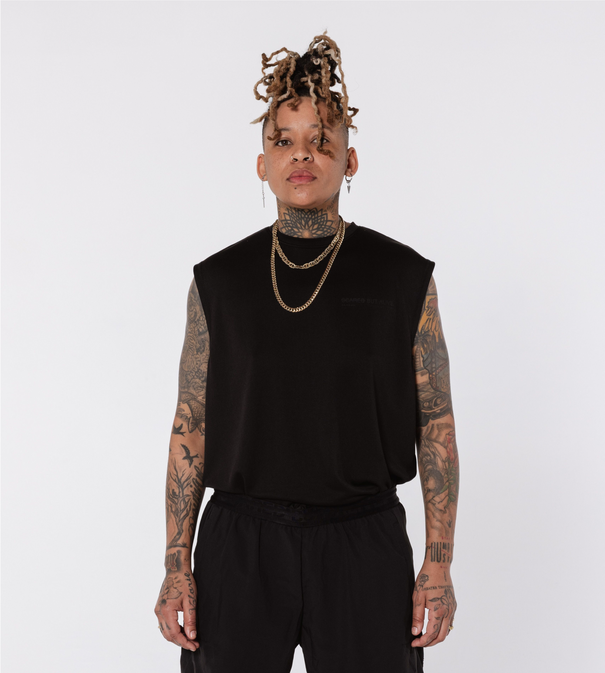 [Color: Black Out] Model wearing the Stockholm Tank