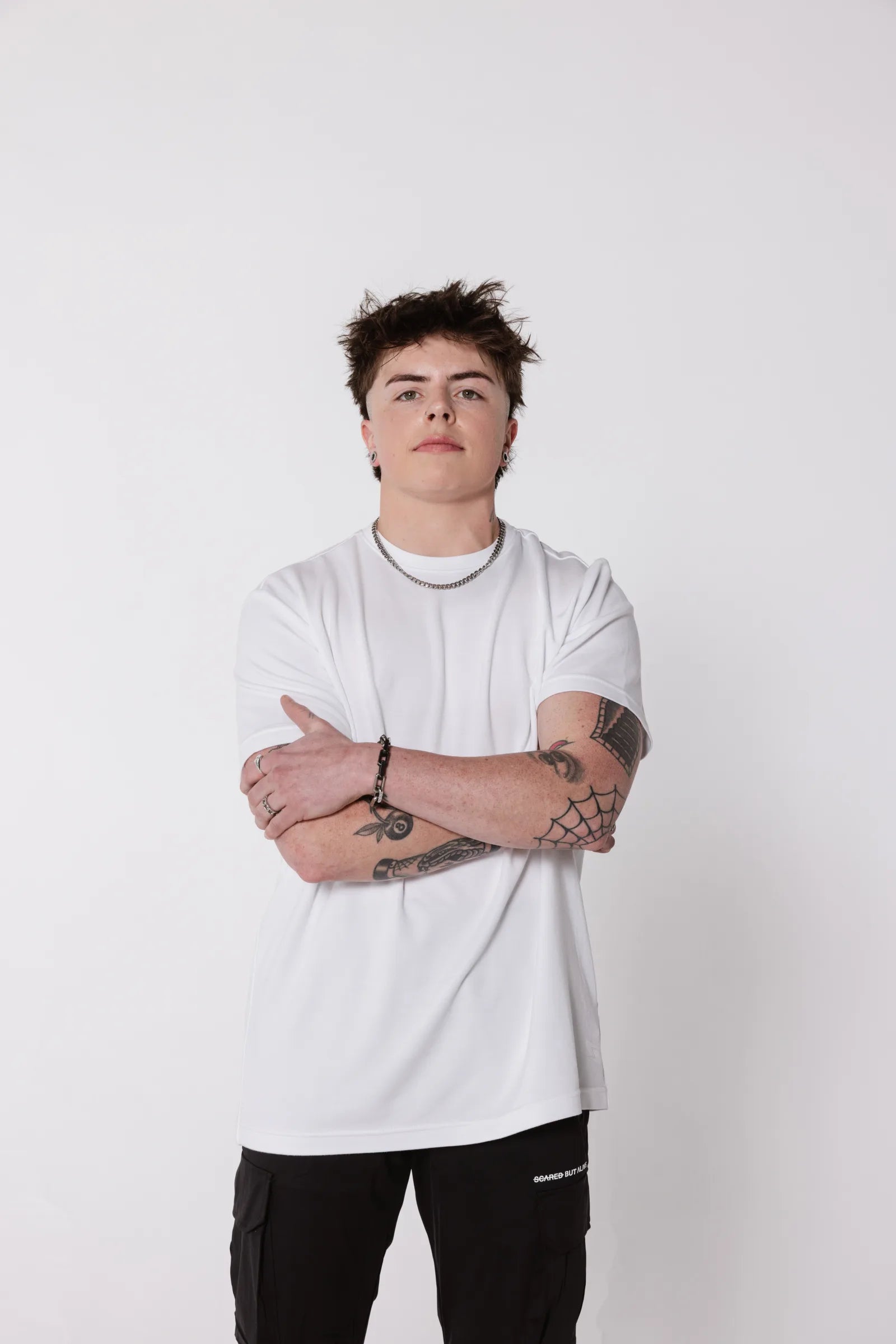 Collar, drape, hand.