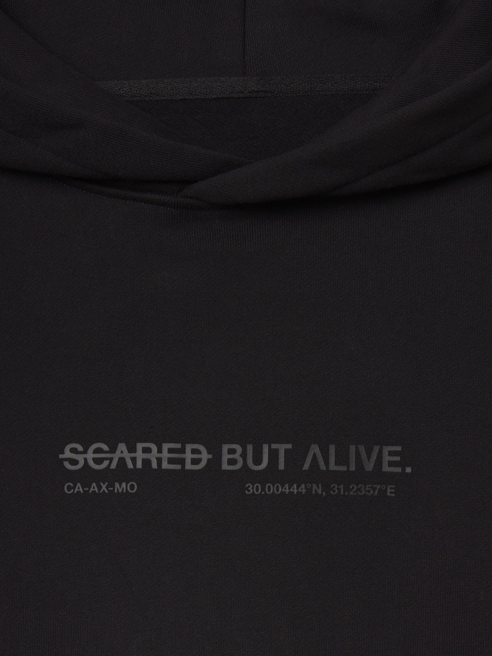 Los Angeles Hoodie Black Out fabric and construction flat-lay detail