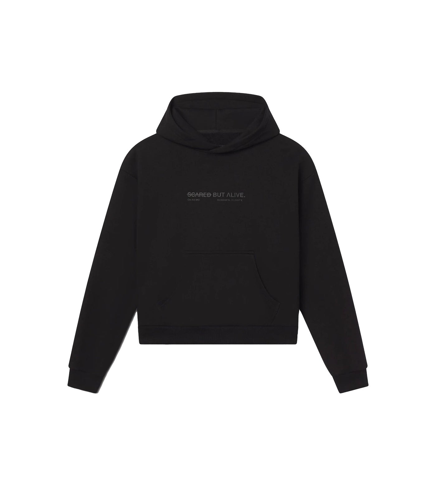LA Hoodie Black Out flat lay front, 560 GSM cotton terry