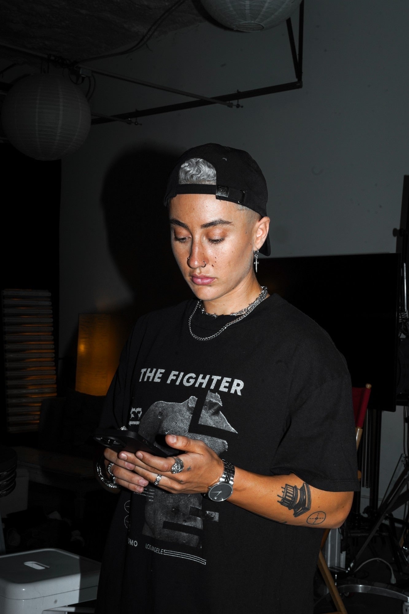 The Fighter Tee worn after hours in the studio