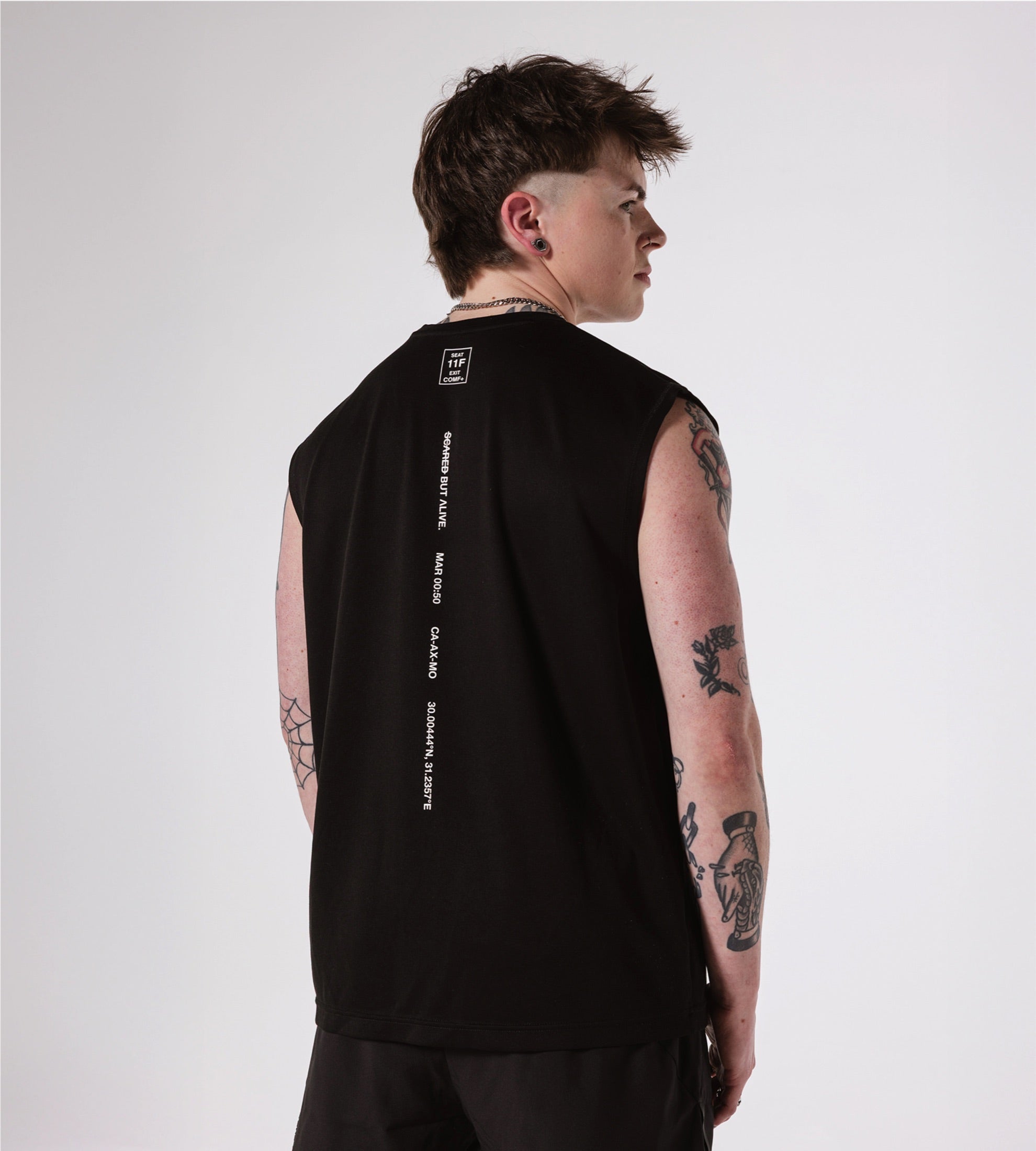 London Tank Black Out back flat lay and spine detail