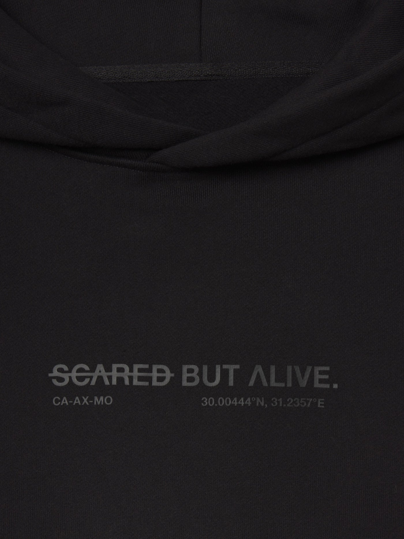 Los Angeles Hoodie Black Out fabric and construction flat-lay detail