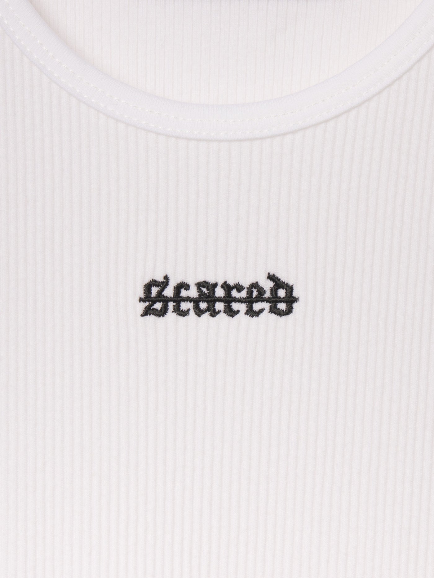 Ibiza Rib Tank White Space fabric and construction flat-lay detail