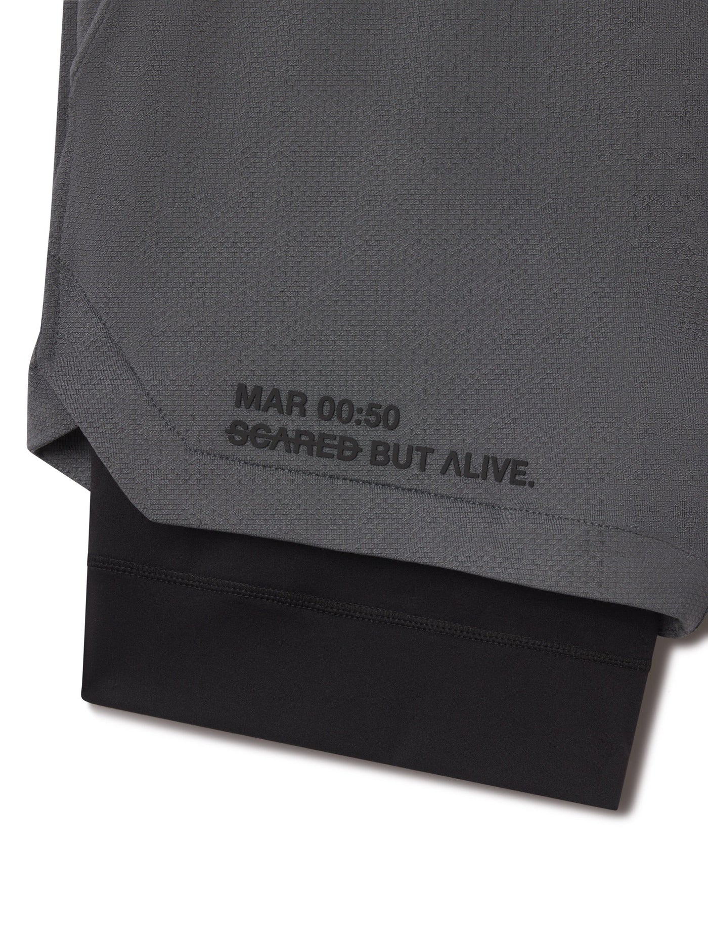 Hawaii 5 inch Short Carbon Gray shell, hem, and raised logo detail