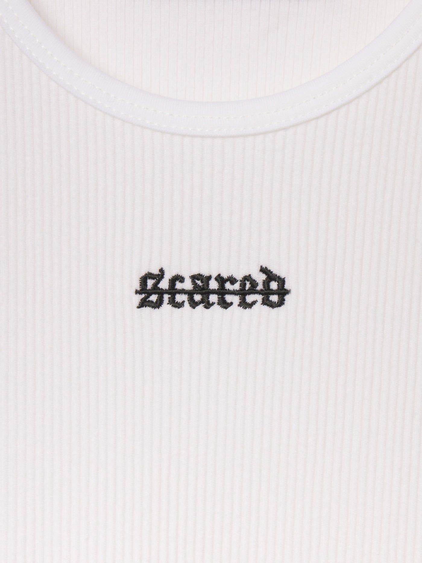 Ibiza Rib Tank White Space rib fabric and embroidery detail