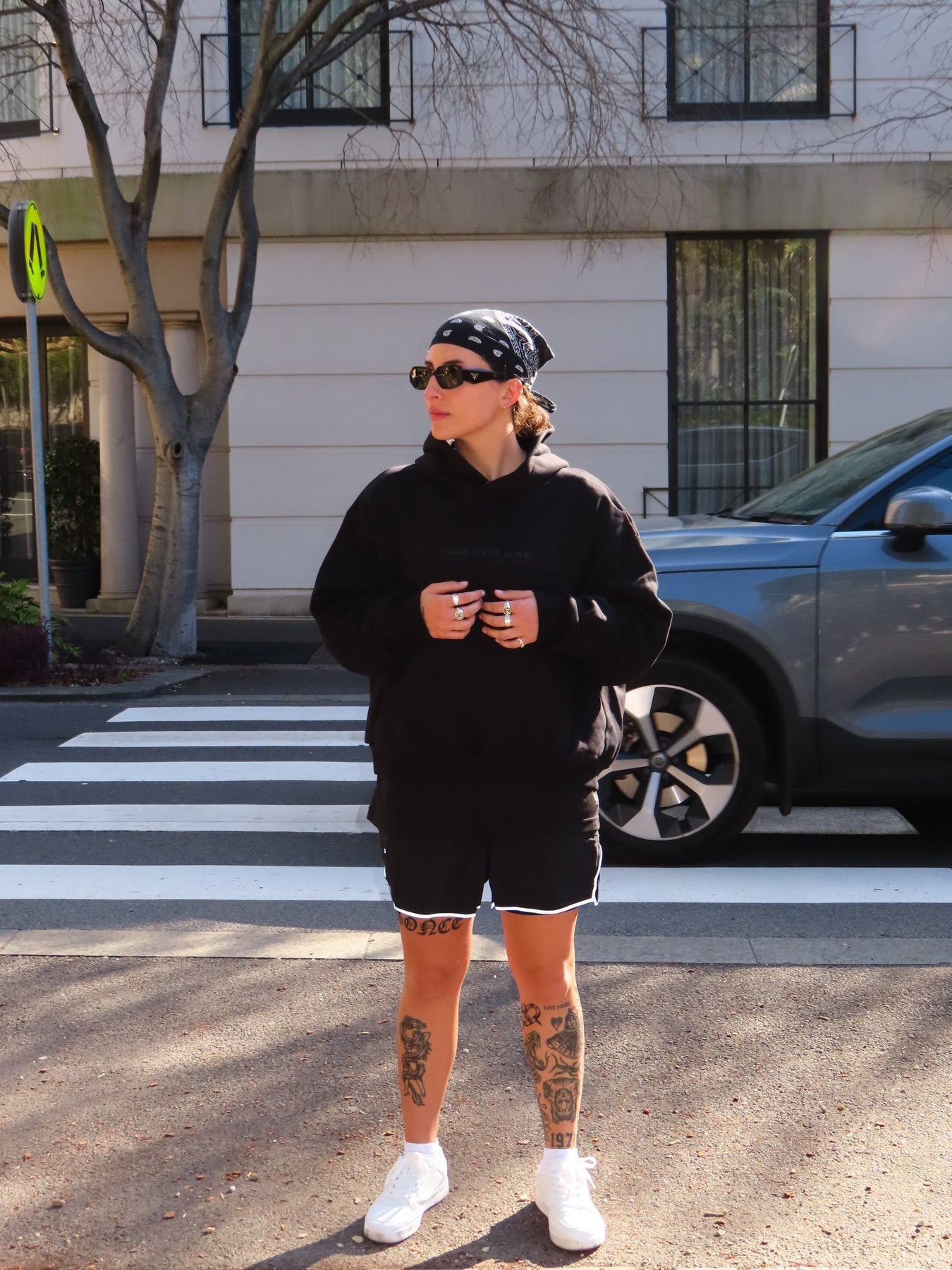 Los Angeles Hoodie Black Out street crosswalk full body